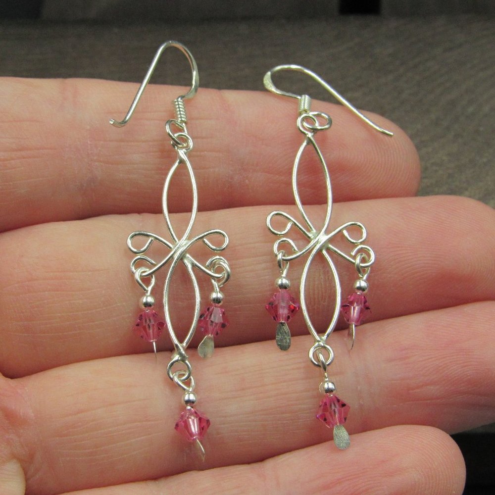 Sterling Silver Unique Pink Crystal Earrings - Picture 1 of 5